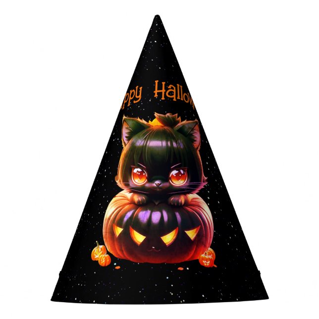 Halloween Party Black Cat Pumpkin Horror Scary Hat (Front)