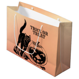 Halloween Party Black Cat Pumpkin Orange Scary Large Gift Bag