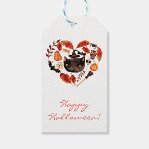Halloween Party Black Cat Watercolor Whimsical Gift Tags