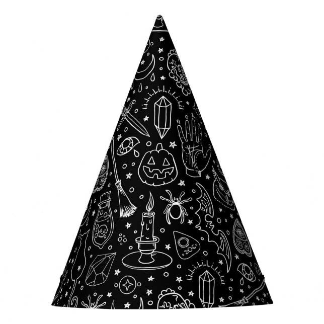 Halloween Party Black Doodle Pattern  Party Hat (Front)