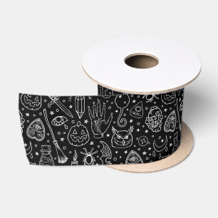 Halloween Party Black Doodle Pattern Satin Ribbon