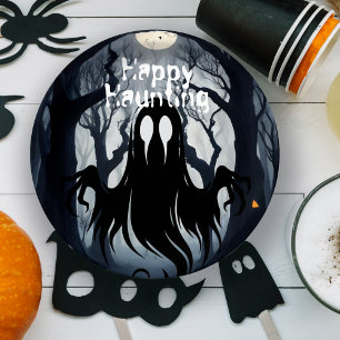 Halloween Party Black Ghost Boos and Booze Paper Plate