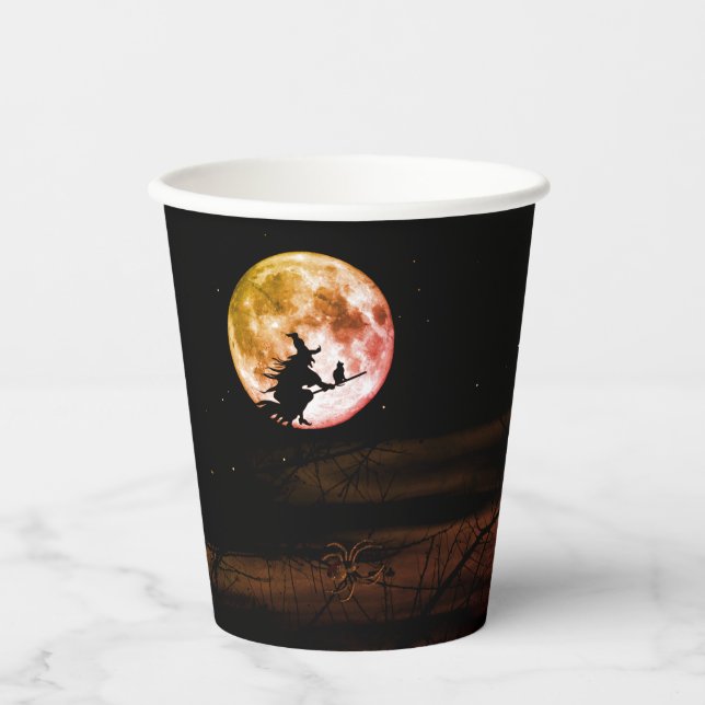 Halloween Party Black Night Full Moon Scary Paper Cups (Front)