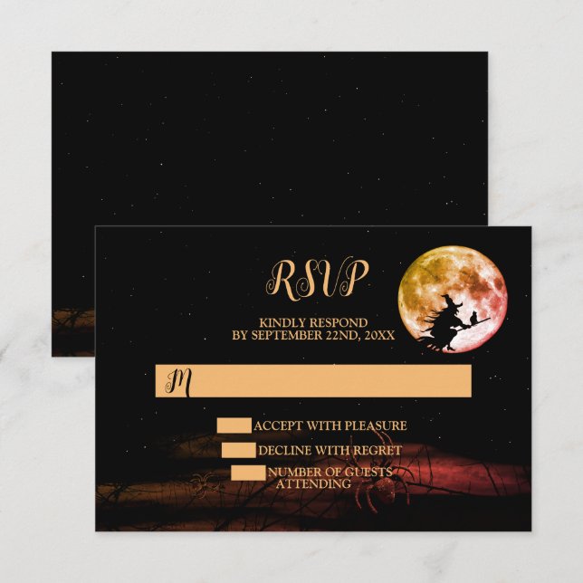 Halloween Party Black Night Full Moon Scary RSVP Card (Front/Back)