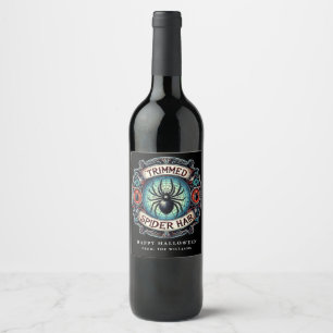 Halloween Party Black Spider Brew Wine Label