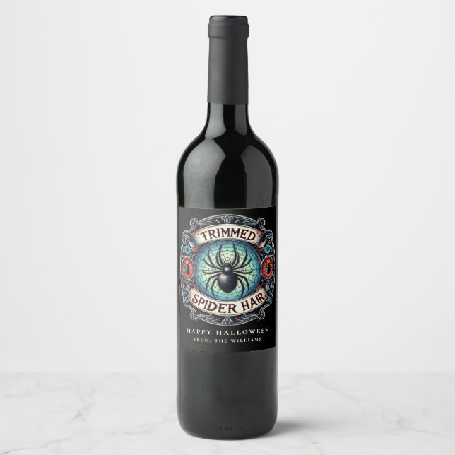 Halloween Party Black Spider Brew Wine Label (Front)