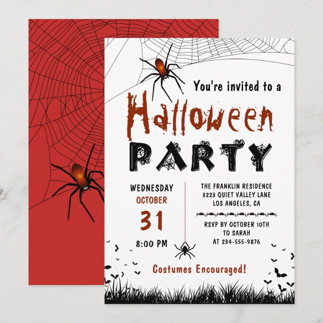 Halloween Party Bloody Spiders Costume Party Invitation (Front/Back)