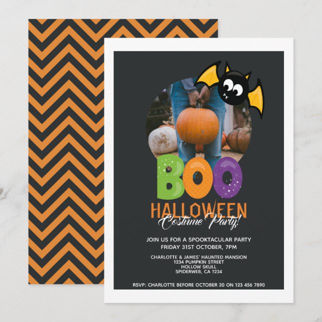 Halloween Party Boo And Bat Personalized Invitation (Front/Back)