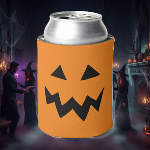 Halloween party can coolers with pumpkin face