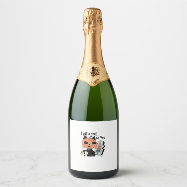 Halloween Party Cat Mom Costume Long Sleeve T-Shir Sparkling Wine Label (Front)
