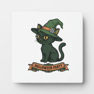 Halloween Party Cat Vintage Vector Design_1 Plaque