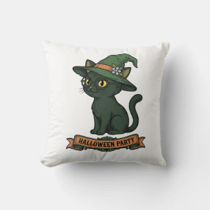 Halloween Party Cat Vintage Vector Design_1 Throw Pillow