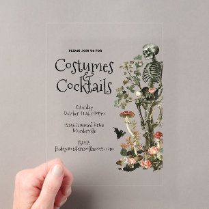 Halloween Party Costume & Cocktails Pink Floral Acrylic Invitations