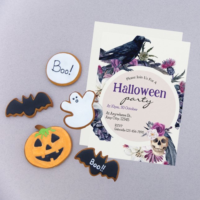 Halloween Party Crow & Skull Mood Invitation (Creator Uploaded)
