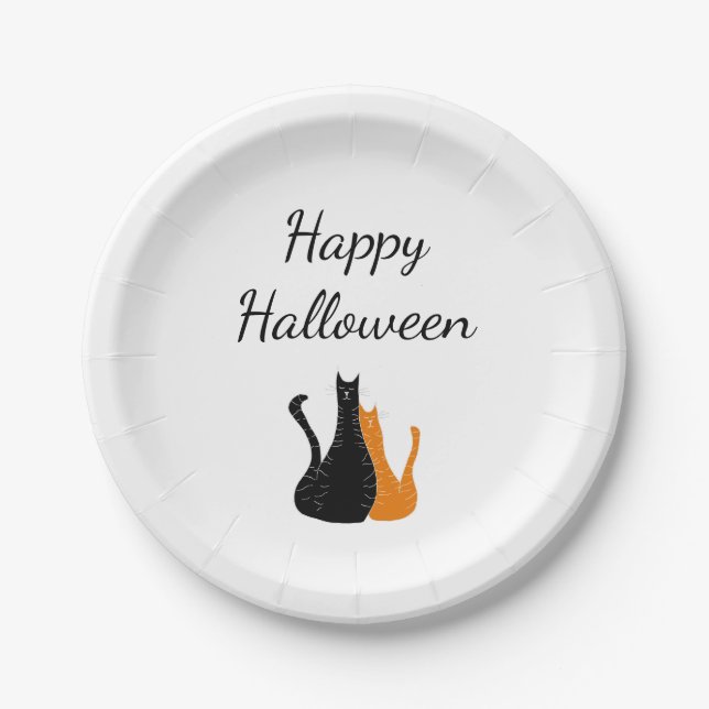 Halloween Party Cute Black Orange  Cats  Paper Plate (Front)