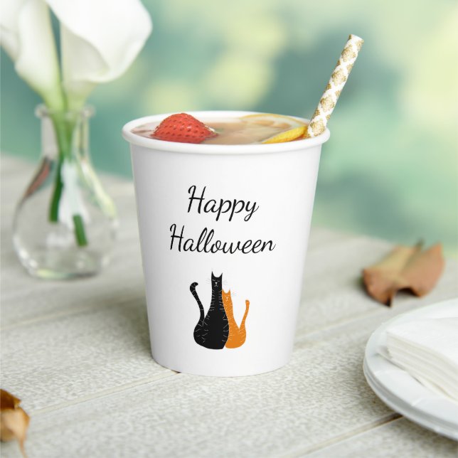  Halloween Party Cute Cats Black Orange Paper Cups (Insitu)