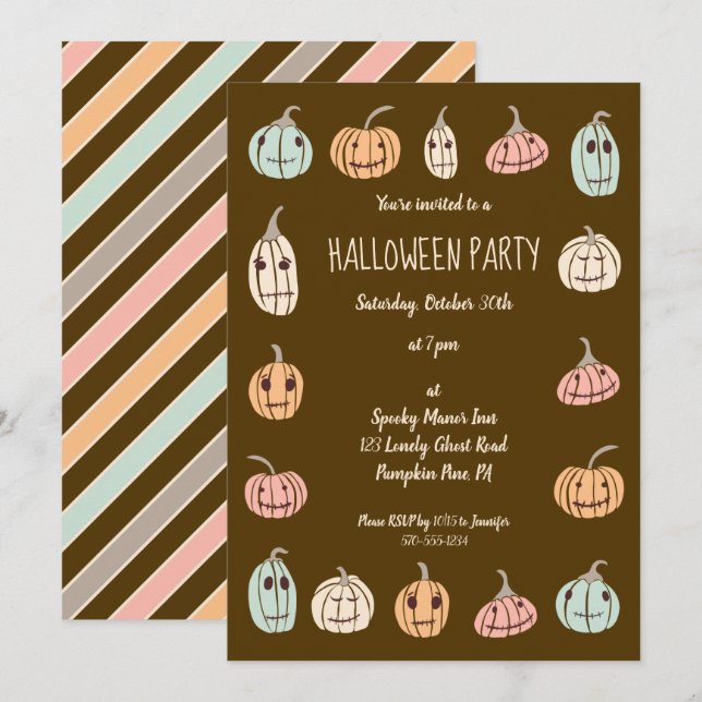 Halloween Party Cute Pastel Pumpkins Invitation (Front/Back)