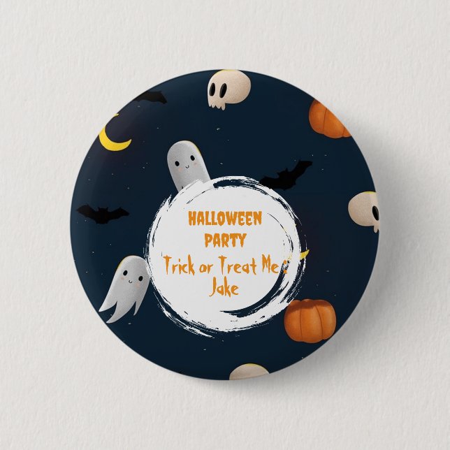 Halloween Party Cute Trick or Treat Ghost Pumpkin  2 Inch Round Button (Front)