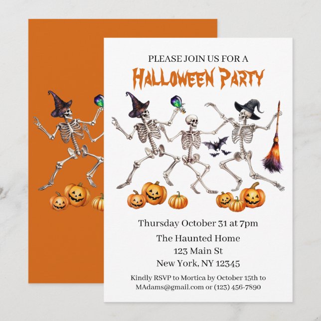 Halloween Party Dancing Skeletons Invitation (Front/Back)