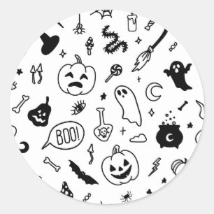 halloween party doodle pattern classic round sticker