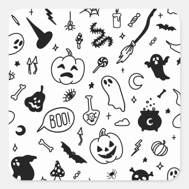 halloween party doodle pattern square sticker (Front)