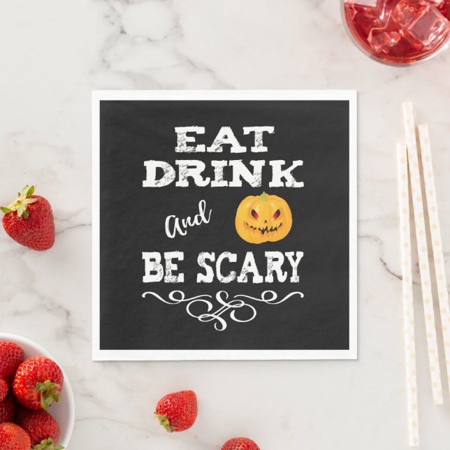 Halloween Party Eat Drink & Be Scary Pumpkin Face Napkin (Insitu)