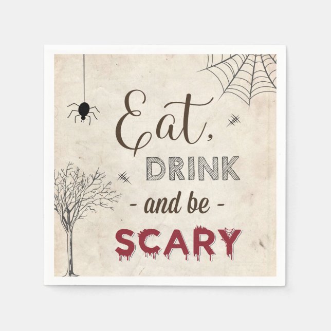 Halloween Party Eat Drink Be Scary Table Cocktail Napkin (Front)