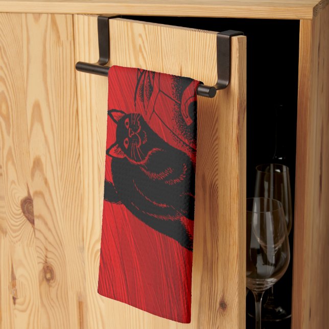 Halloween Party Evil Black Cat Pumpkin Red Scary Kitchen Towel (Thirds Fold)
