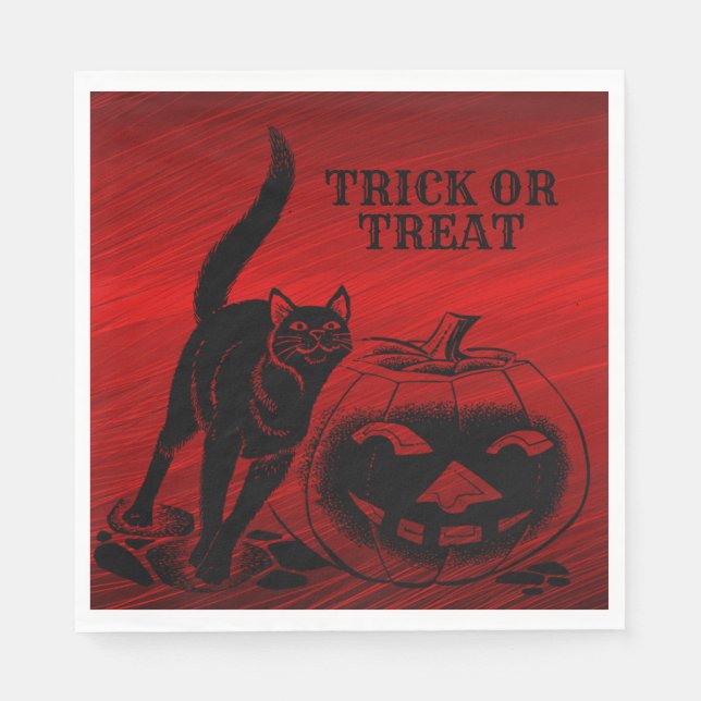 Halloween Party Evil Black Cat Pumpkin Red Scary Napkin (Front)