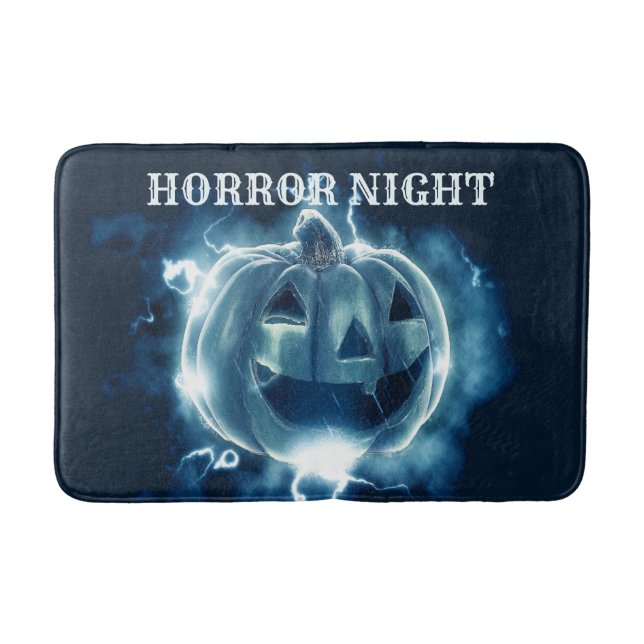 Halloween Party Evil Blue Pumpkin Horror Scary Bath Mat (Front)