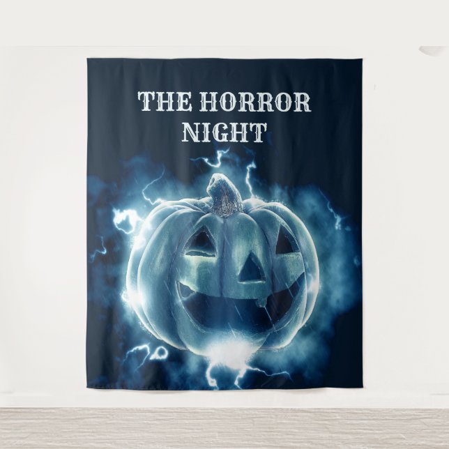 Halloween Party Evil Blue Pumpkin Horror Scary Tapestry (Front)