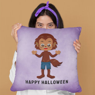 Halloween Party for Kids Werewolf Throw Pillow