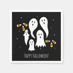 Halloween Party Ghosts & Candy Corn Black Orange Napkin