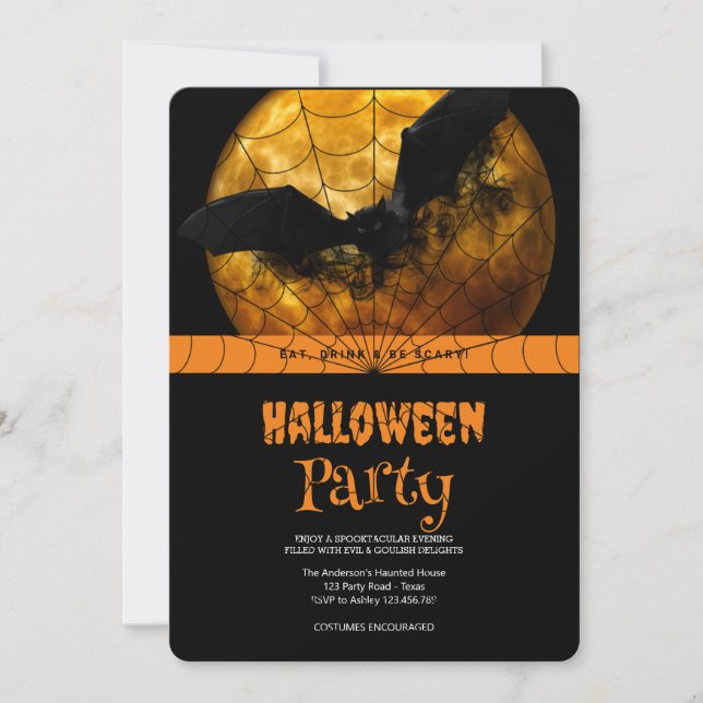 Halloween Party  Gothic Bat Invitation (Front)
