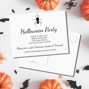 Halloween Party Gothic Spider Black White Invitation Postcard