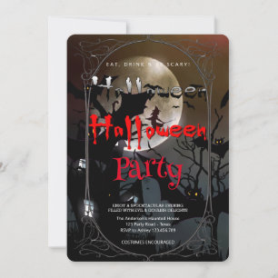 Halloween Party  Gothic witch and haunted house Invitation