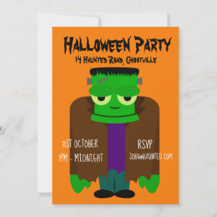 Halloween party green monster invitation
