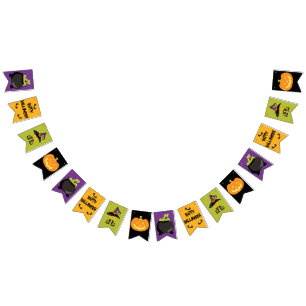 Halloween Party Green Purple Yellow Black Witch Bunting Flags