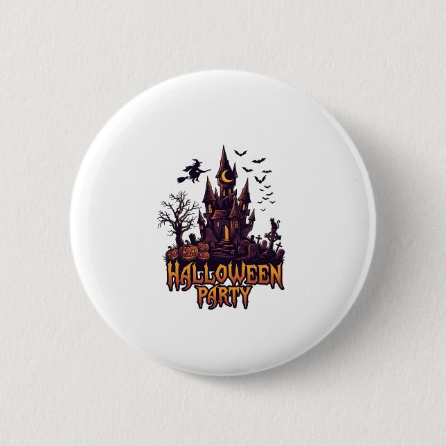 Halloween Party Haunted Castle Pumpkins Bats 2 Inch Round Button (Front)