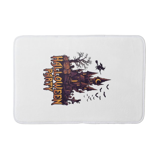 Halloween Party Haunted Castle Pumpkins Bats Bath Mat (Front)