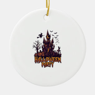 Halloween Party Haunted Castle Pumpkins Bats Ceramic Ornament