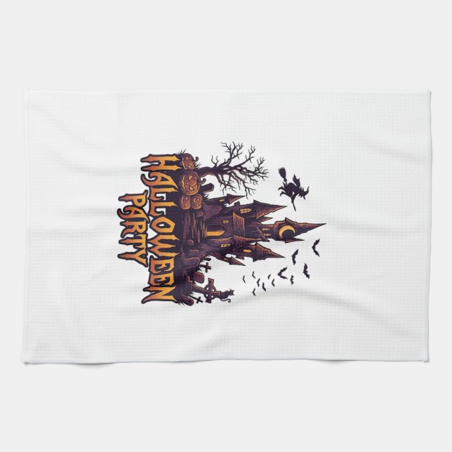 Halloween Party Haunted Castle Pumpkins Bats Kitchen Towel (Horizontal)