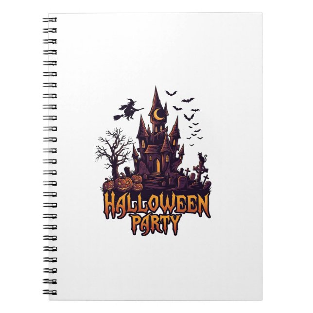 Halloween Party Haunted Castle Pumpkins Bats Notebook (Front)