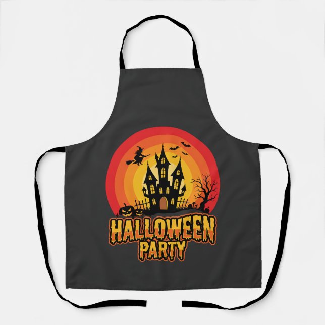 Halloween Party Haunted Castle Retro Vector Apron (Front)
