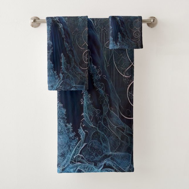 Halloween Party Haunted House Blue Night Scary Bath Towel Set (Insitu)