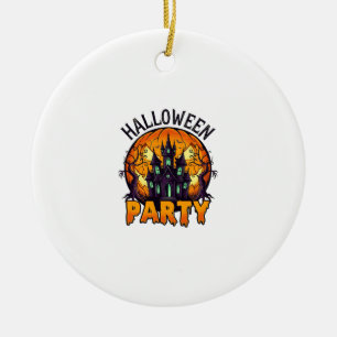 Halloween Party Haunted House Pumpkin Bats_1 Ceramic Ornament