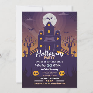 Halloween Party Haunted House Skull  Invitation