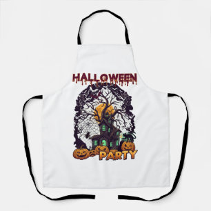 Halloween Party Haunted House Tree Pumpkins Black  Apron