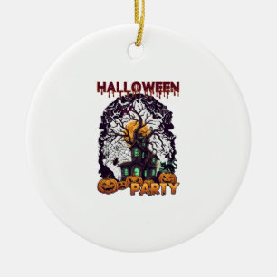 Halloween Party Haunted House Tree Pumpkins Black  Ceramic Ornament