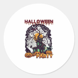 Halloween Party Haunted House Tree Pumpkins Black Classic Round Sticker